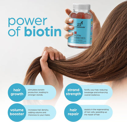 Artnaturals Gominolas de Biotina 10000mcg – Apoyo para Cabello, Piel y Uñas – 100 Gominolas – Image 3