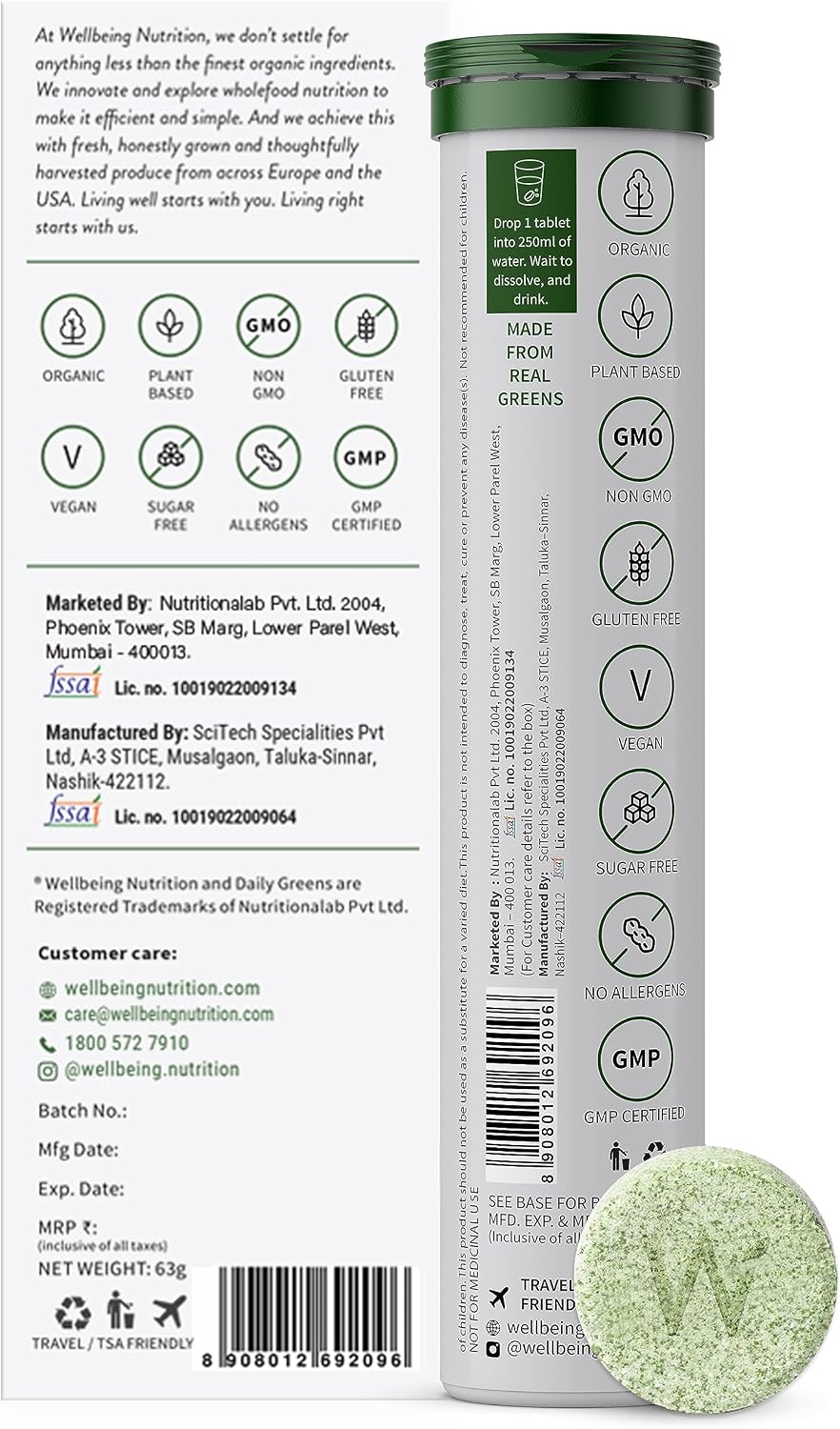 WELLBEING NUTRITION Daily Greens Multivitamínico con 39+ Superalimentos Orgánicos (30 comp.)