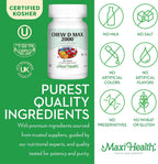 Maxi Health Vitamina D3 2000 IU Masticable - Sabor a Chicle Natural - 200 Comprimidos