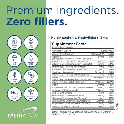 MethylPro Multivitamin + L-Metilfolato 15 mg - 30 Cápsulas