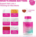 Pink Stork Gominolas para la Caída del Cabello Postparto, 60 unidades | Biotina, Ácido Pantoténico, Vitamina E, B6, B12