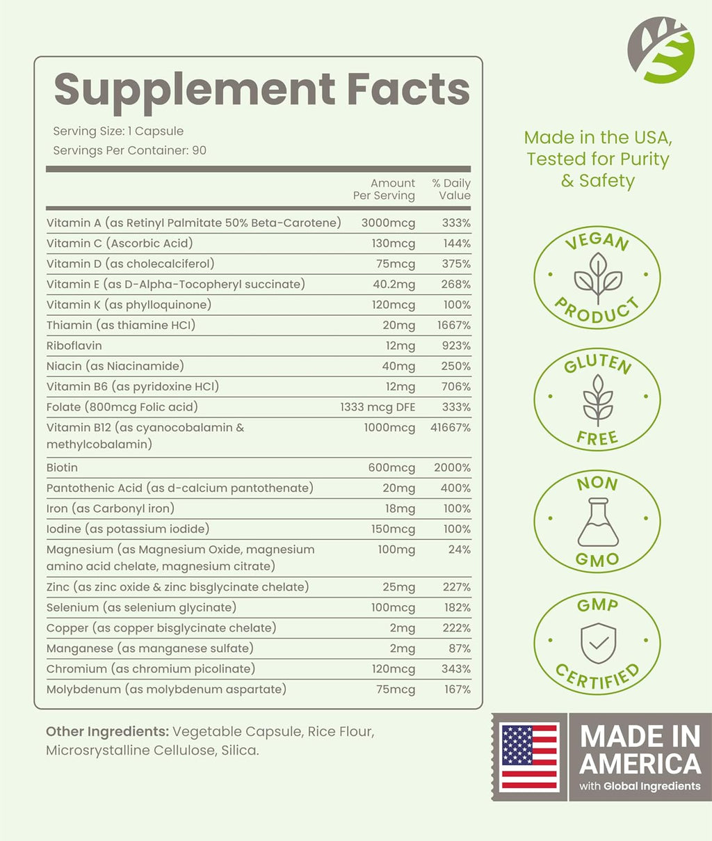 BariSlim Multivitamínico Bariátrico Una Vez al Día - 18mg de Hierro - 90 Cápsulas