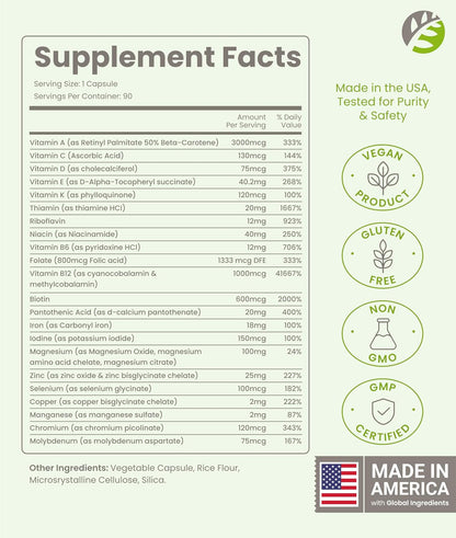 BariSlim Multivitamínico Bariátrico Una Vez al Día - 18mg de Hierro - 90 Cápsulas – Image 2