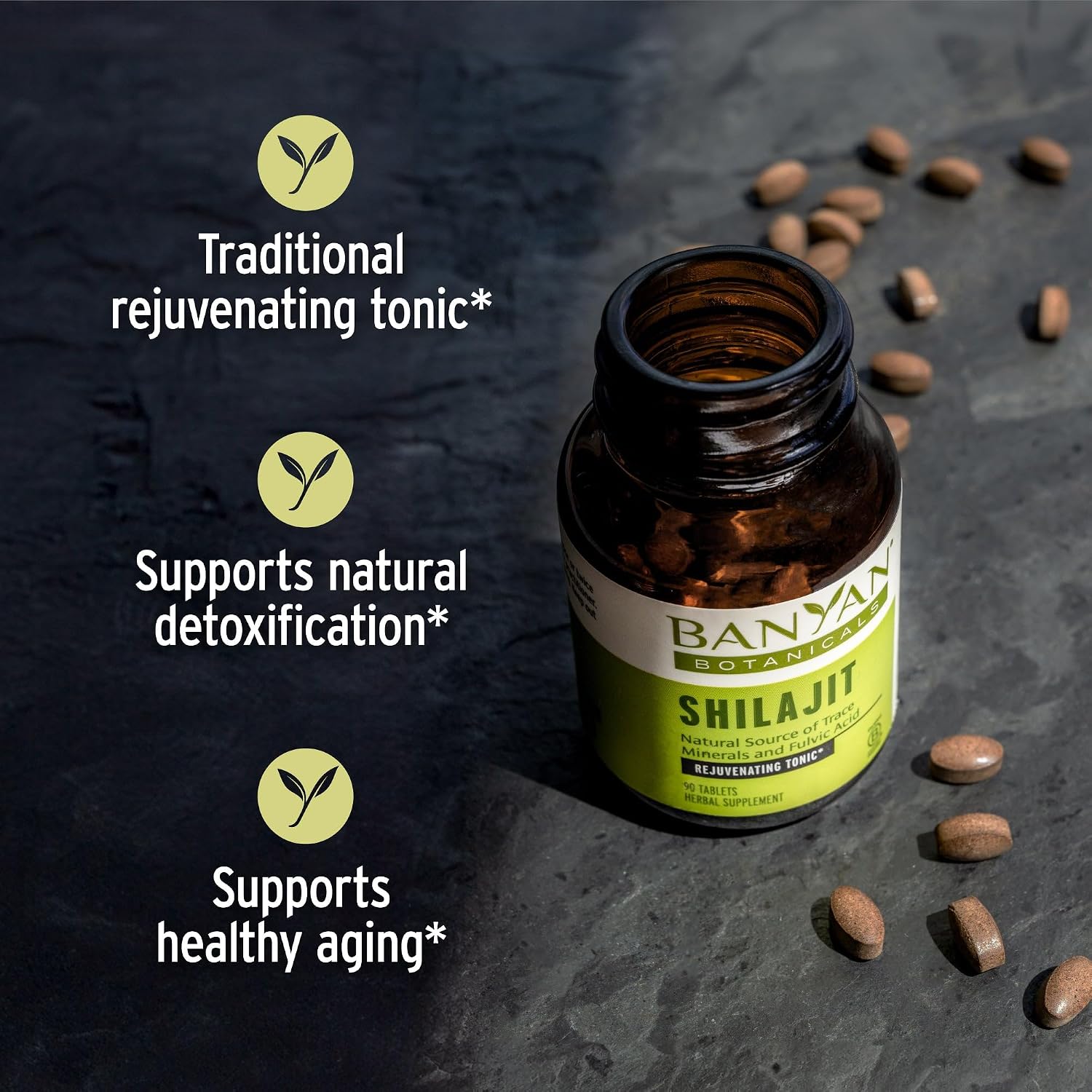 Banyan Botanicals Shilajit – 90 Tabletas Prensadas Puras para Energía y Vitalidad