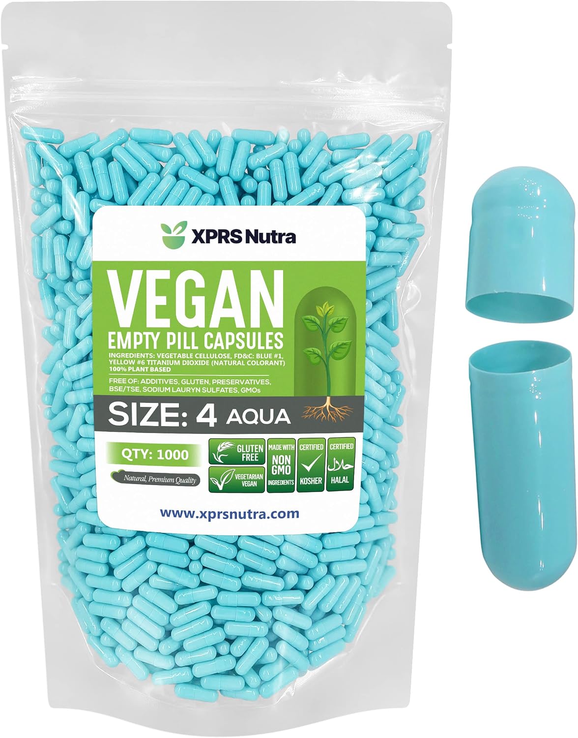 XPRS Nutra Cápsulas Vacías Tamaño 4 - 500 Unidades - Cápsulas Veganas Pequeñas para Rellenar - Cápsulas Vegetales DIY para Suplementos (Verde Bosque)