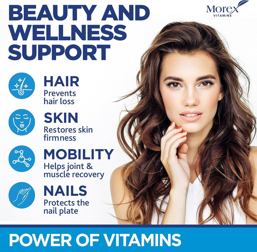 Biotina Gomitas con Colágeno y Queratina - Apoyo para Cabello, Piel y Uñas - Vitaminas B7 + Complejo B, MSM, Extracto de Bambú - 60 Gominolas