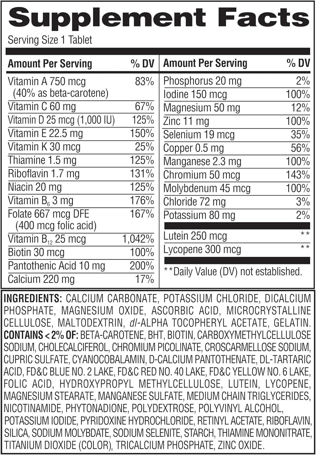 Equate Multivitamínico Completo para Adultos 50+, 125 Comprimidos
