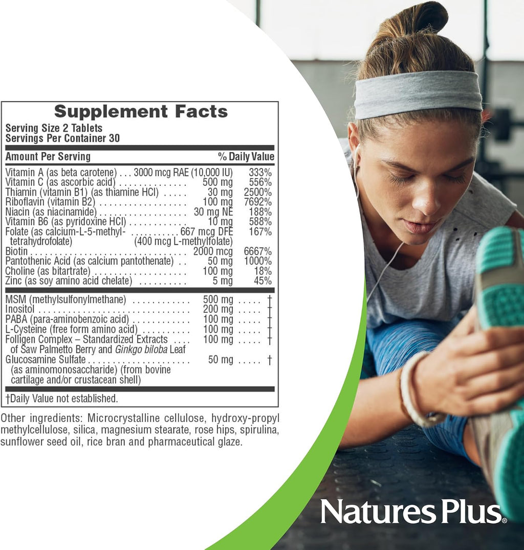 NaturesPlus Ultra Hair Plus – 60 Comprimidos de Liberación Prolongada – Soporte Nutricional para el Cabello