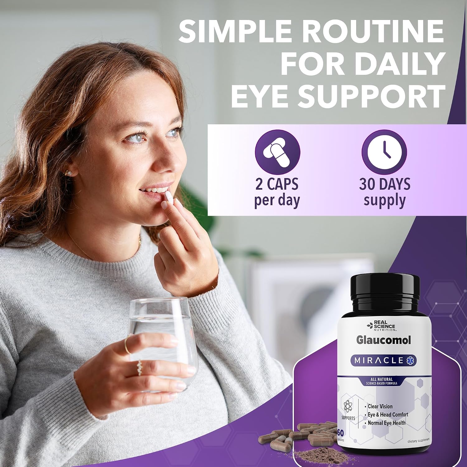 Real Science Glaucomol Miracle - Suplemento Ocular Natural con Vitaminas C, D y B12 para Apoyo del Nervio Óptico y Circulación Ocular – 60 Cápsulas