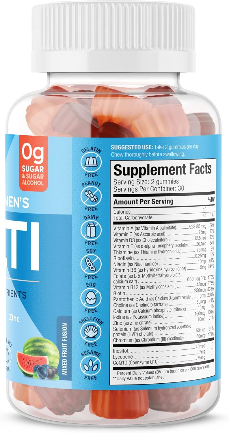 SUKU Multivitamínico Diario para Hombres en Gominolas – Vitaminas A, B12, C, D3, E, Zinc, CoQ10 y Licopeno – Sin Azúcar, Vegano, Sabor Frutas – 60 Gominolas
