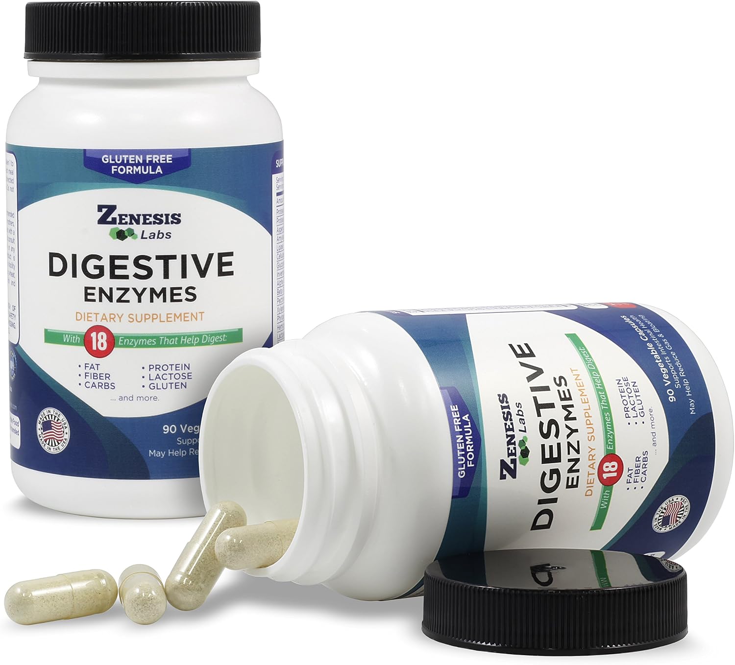 Zenesis Labs Digestive Enzymes - Multienzima Digestivo con 18 Enzimas - 90 Cápsulas