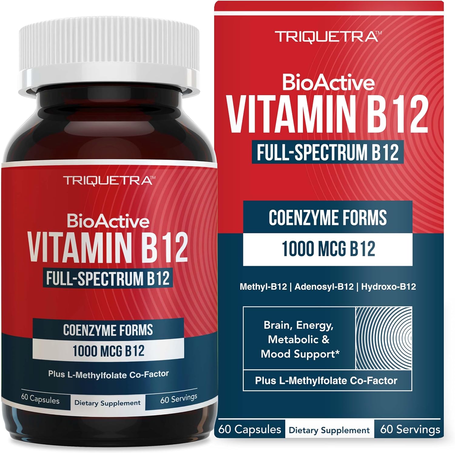 BioActive Vitamin B12 1000 mcg con 3 Formas Bioactivas y Metilfolato - Sublingual Sabor Cereza, Orgánico, Vegano (180 Dosis)