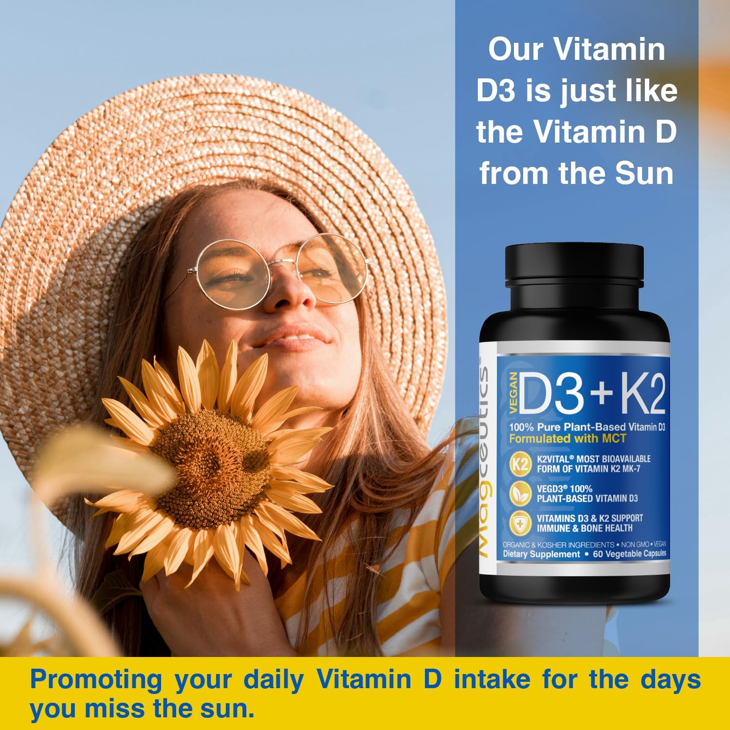 Magceutics Vitamin D3 K2 with MCT, 5000 IU Vegan D3 & 100 mcg MK7 K2, 60 Cápsulas