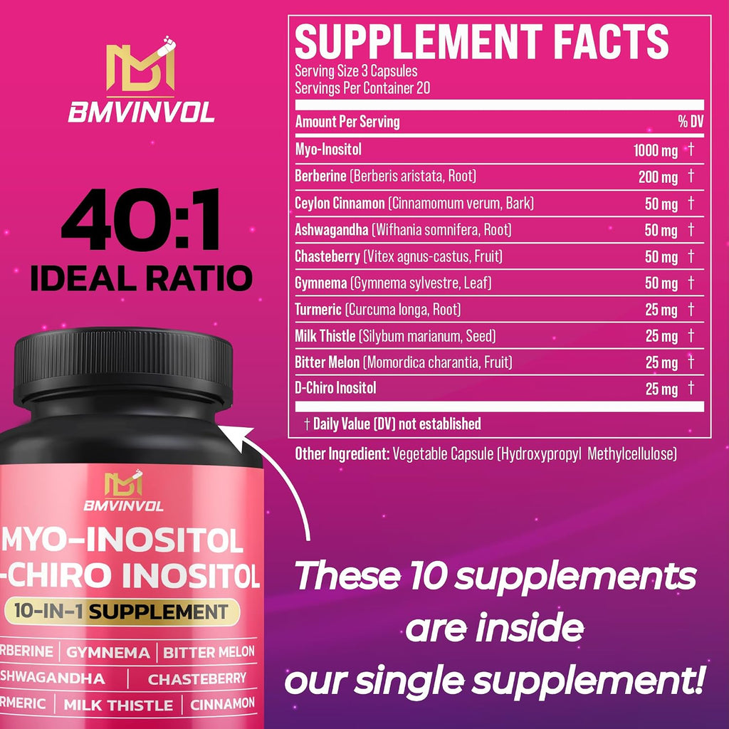Inositol Complex – Myo-Inositol y D-Chiro Inositol 40:1 con Berberina y Extractos Botánicos – 60 Cápsulas