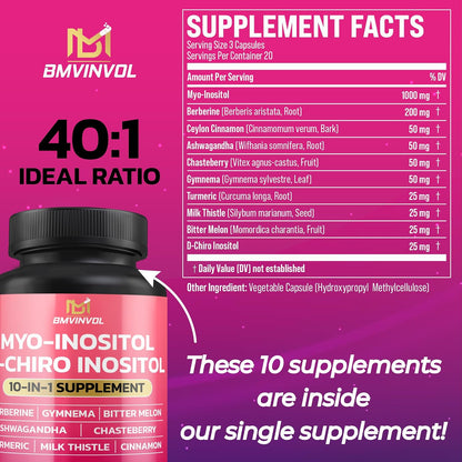 Inositol Complex – Myo-Inositol y D-Chiro Inositol 40:1 con Berberina y Extractos Botánicos – 60 Cápsulas – Image 2