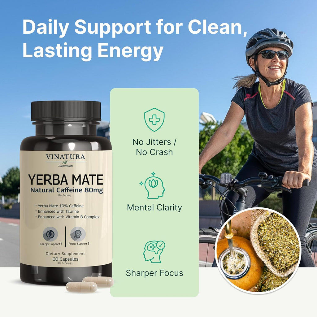 Yerba Mate 1400mg con Taurina y Complejo B - 60 Cápsulas