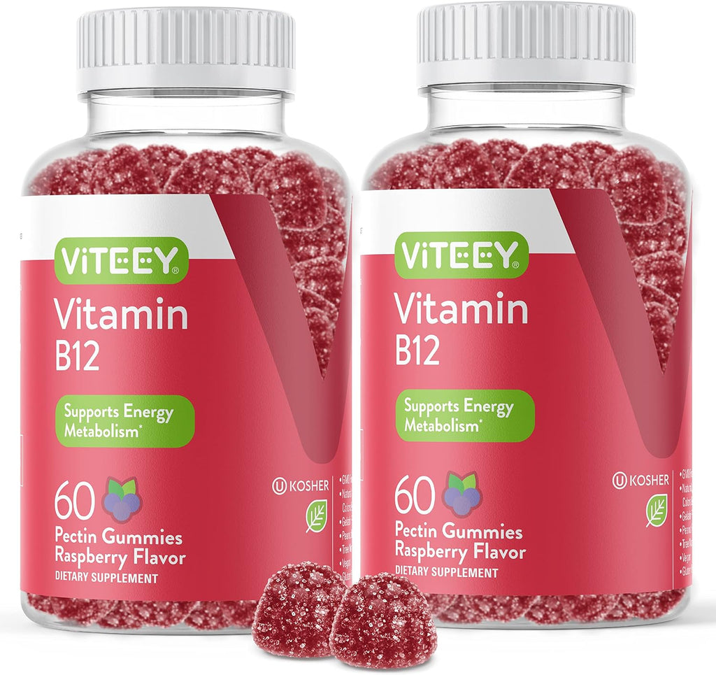 Viteey Vitamin B12 Gummies - 1000 mcg, 60 Gominolas Veganas sabor Frambuesa