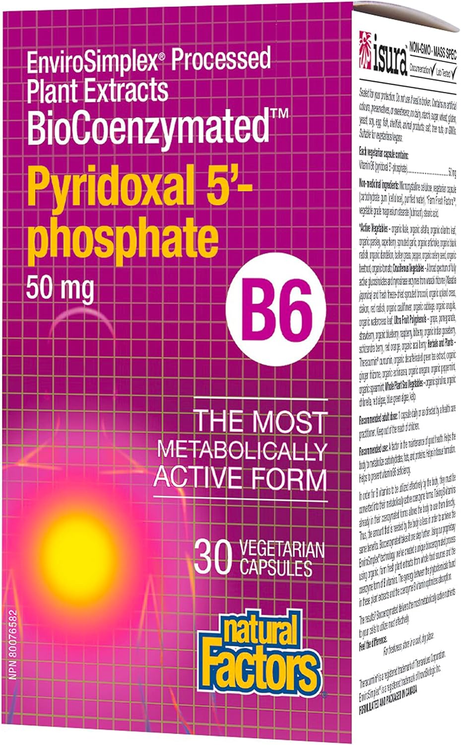 Natural Factors BioCoenzymated Piridoxal 5'-Fosfato 50 mg, 30 Cápsulas Veganas