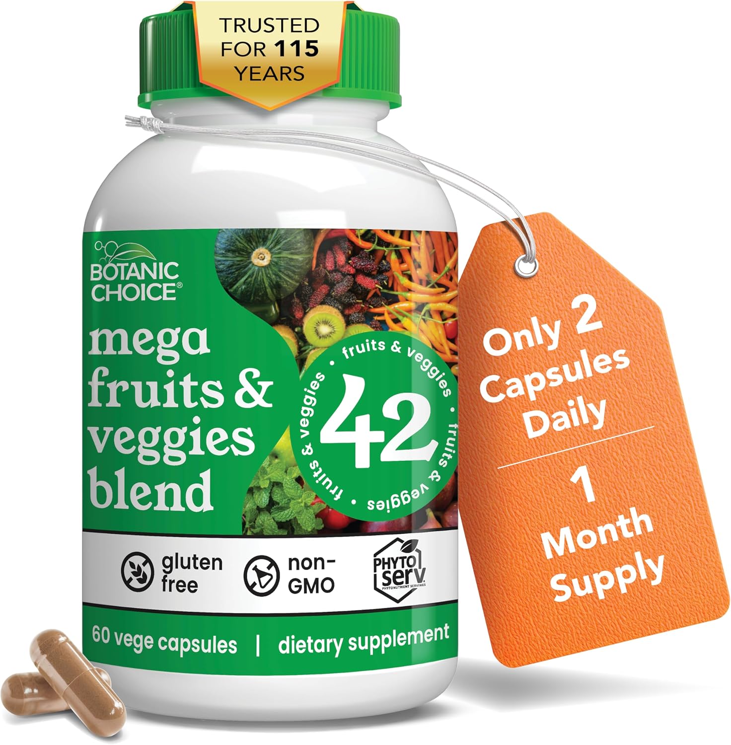 Botanic Choice - Mega Fruits & Veggies Blend - 42 Frutas y Verduras - 60 Cápsulas