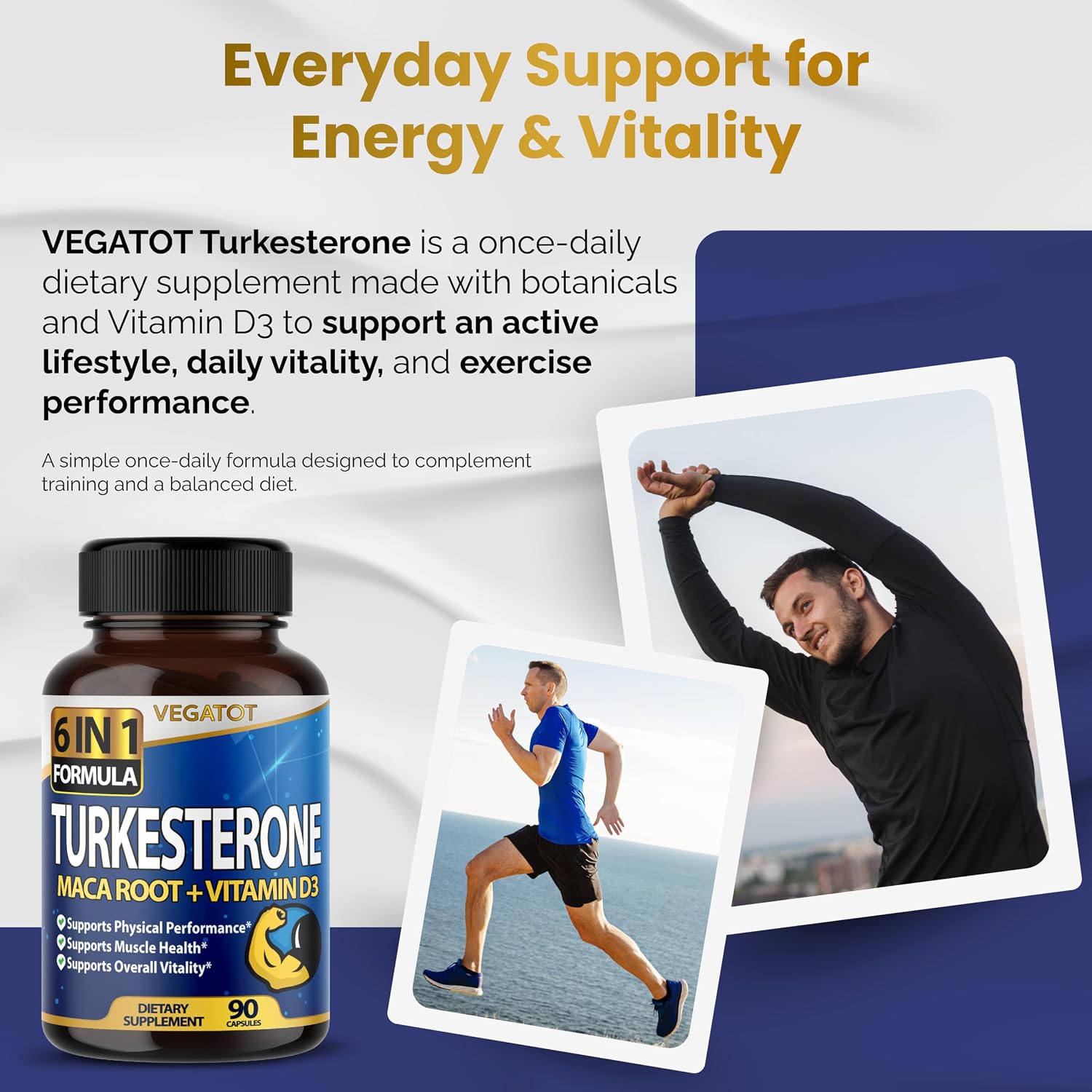 6 en 1 Turkesterone de Alta Concentración con Maca, Fenogreco, Tribulus, Ginseng y Vitamina D3 - 90 Cápsulas (Suministro 3 Meses)