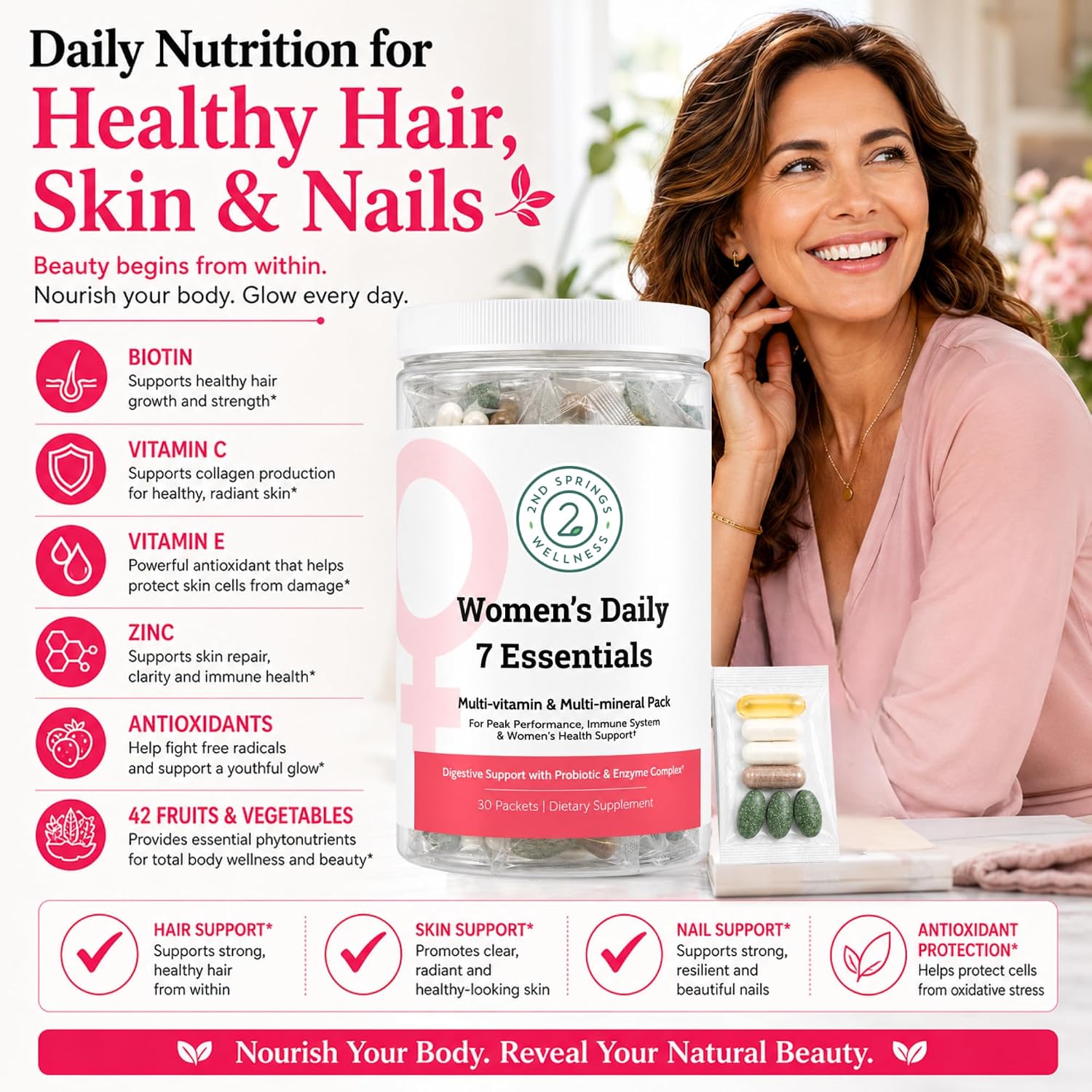 Daily 7 Essentials Pack de Vitaminas para Mujeres – Multivitamínico Diario Completo