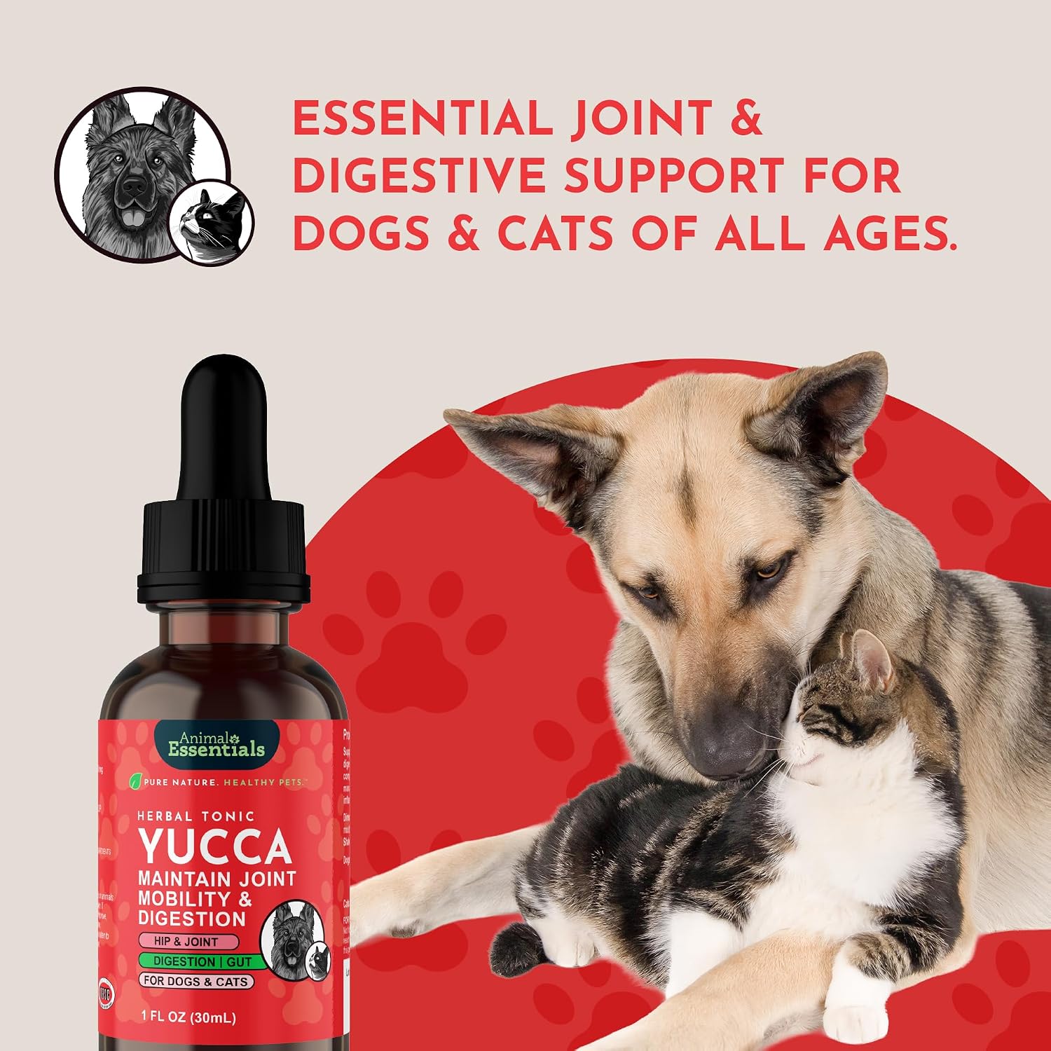 Yucca - Suplemento de Raíz de Yucca Orgánica para Articulaciones y Digestión en Perros y Gatos, Gotas Herbales Líquidas - 30 ml
