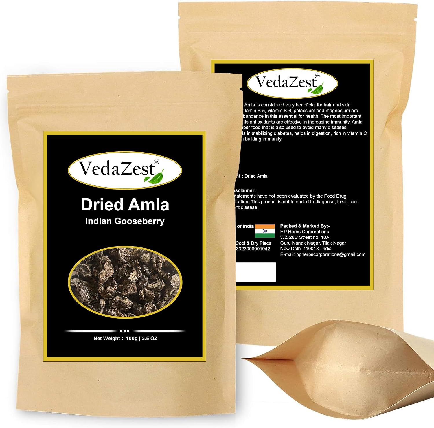 Amla Seca Orgánica / Grosella India / Amalaki para Té, Bebida, Mascarilla Capilar y Más - 100 g