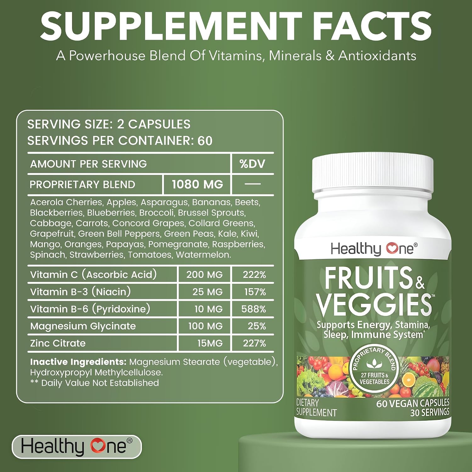 Healthy One Fruits & Veggies Formula - 27 Alimentos Integrales Ecológicos - 120 Cápsulas