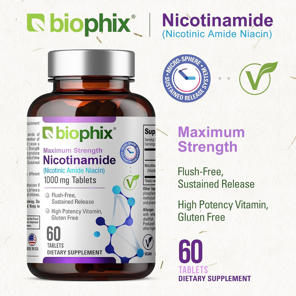 biophix B-3 Niacinamide 1000 mg 60 Tablets Sustained Release - No-Flush