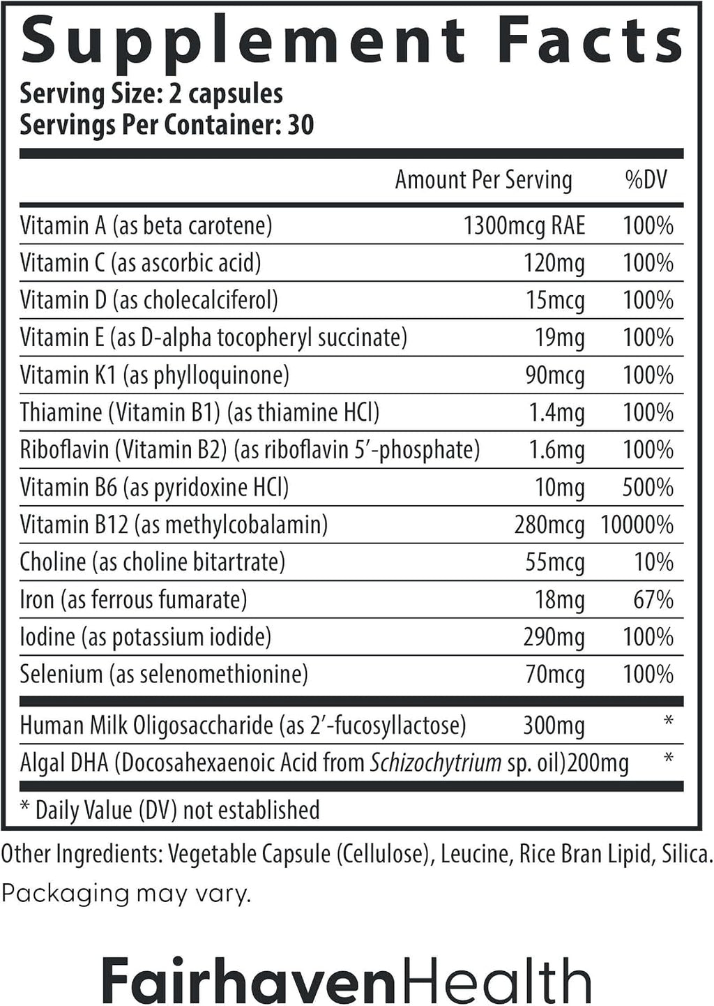 Fairhaven Health Postnatal Multivitamin Essentials - Multivitamínico Vegano para Mujeres en Postparto y Lactancia - 60 Cápsulas