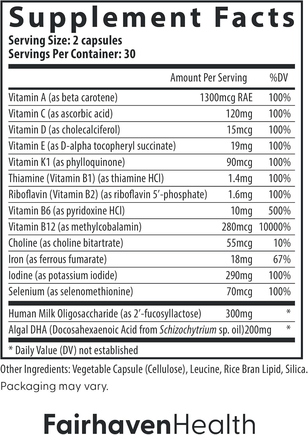 Fairhaven Health Postnatal Multivitamin Essentials - Multivitamínico Vegano para Mujeres en Postparto y Lactancia - 60 Cápsulas