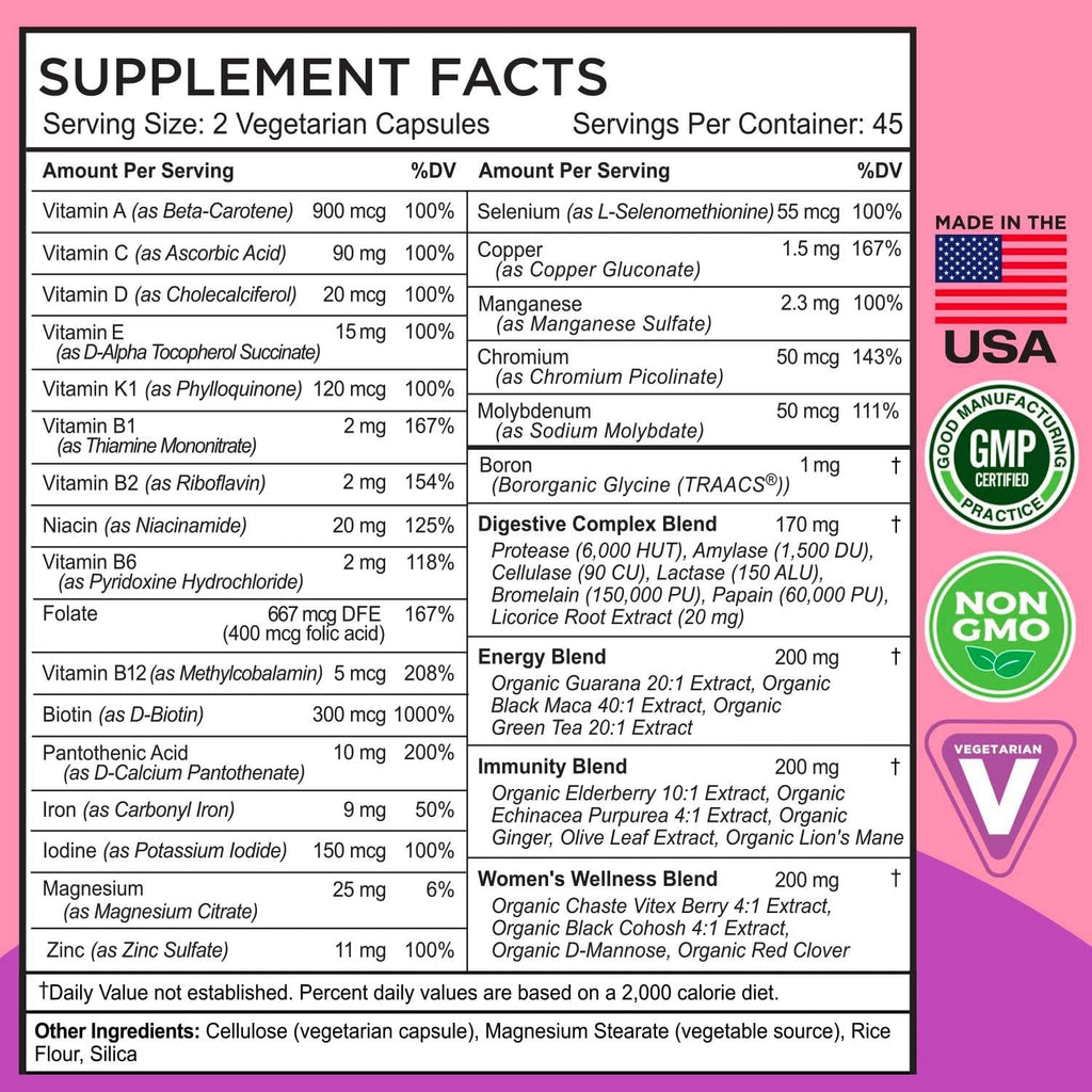 FarmHaven Multivitamínico para Mujeres – 22 Nutrientes Esenciales, Superalimentos y Enzimas – 90 Cápsulas