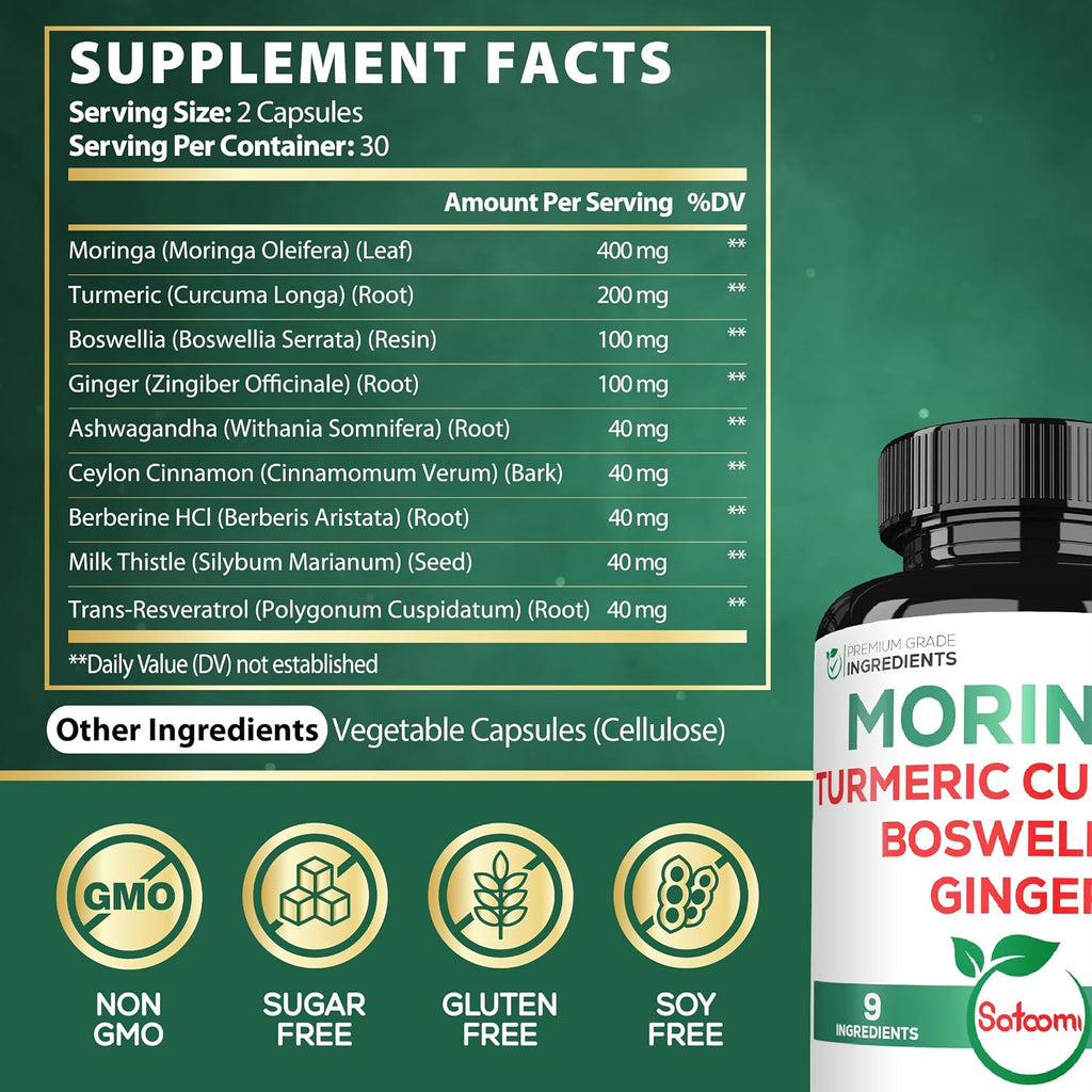 Satoomi 9in1 Cápsulas de Moringa - Complejo de 9 Ingredientes Naturales (60 Cápsulas)