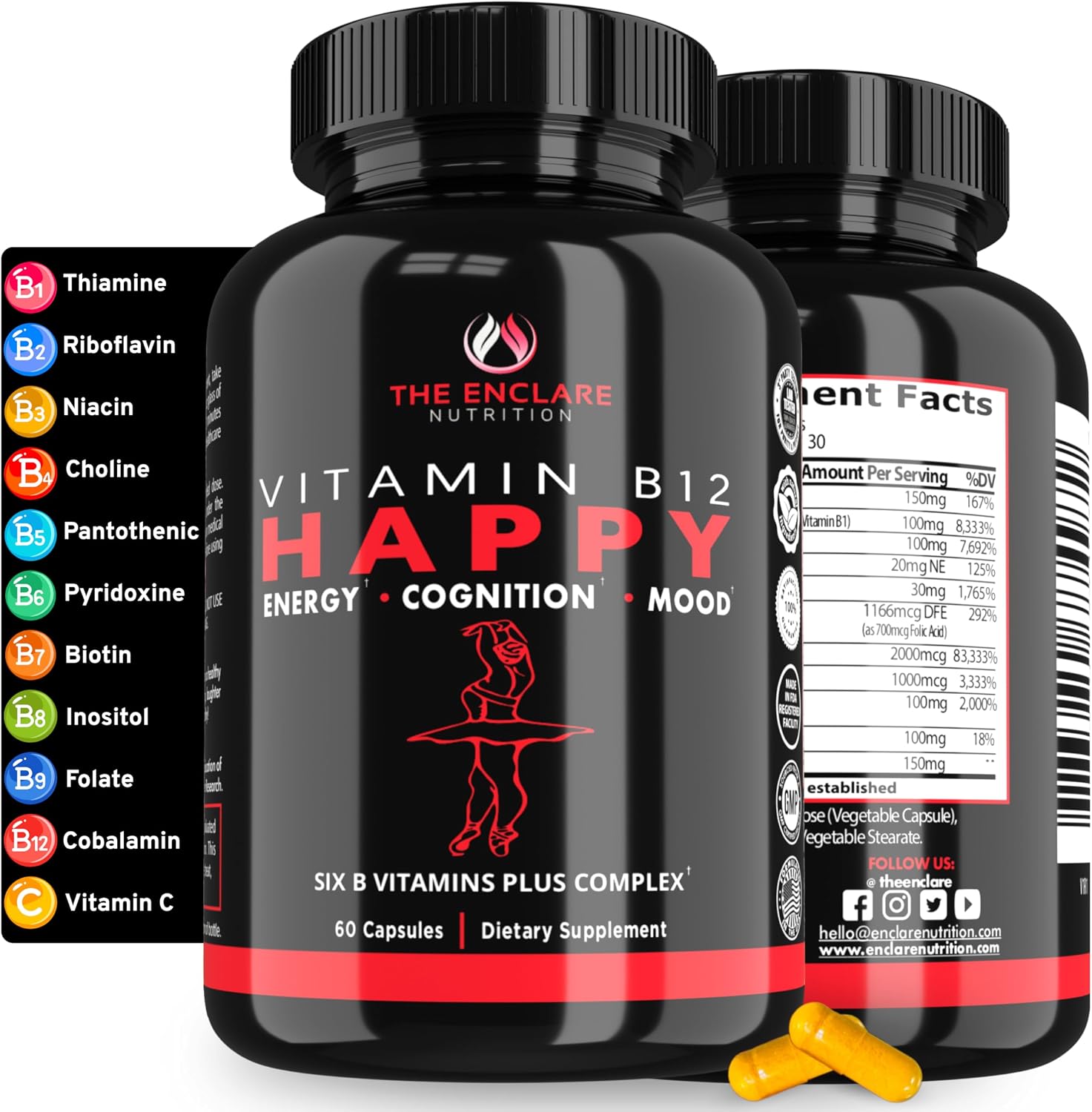Complejo B Completo con Vitaminas B1-B12, Vitamina C, Biotina e Inositol