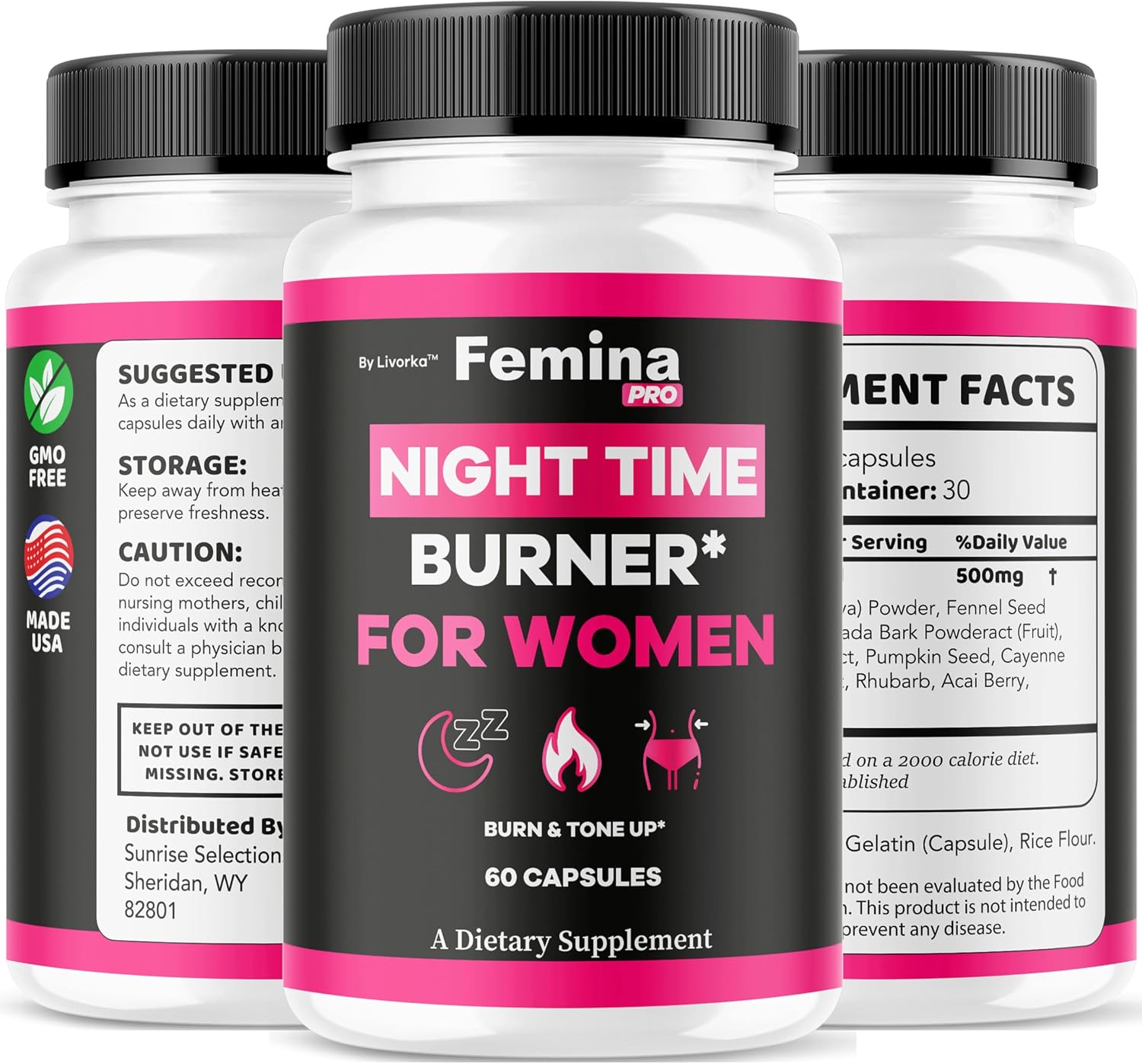 FeminaPro Nighttime Advanced Formula - Suplemento Nocturno para Mujer, 60 Cápsulas