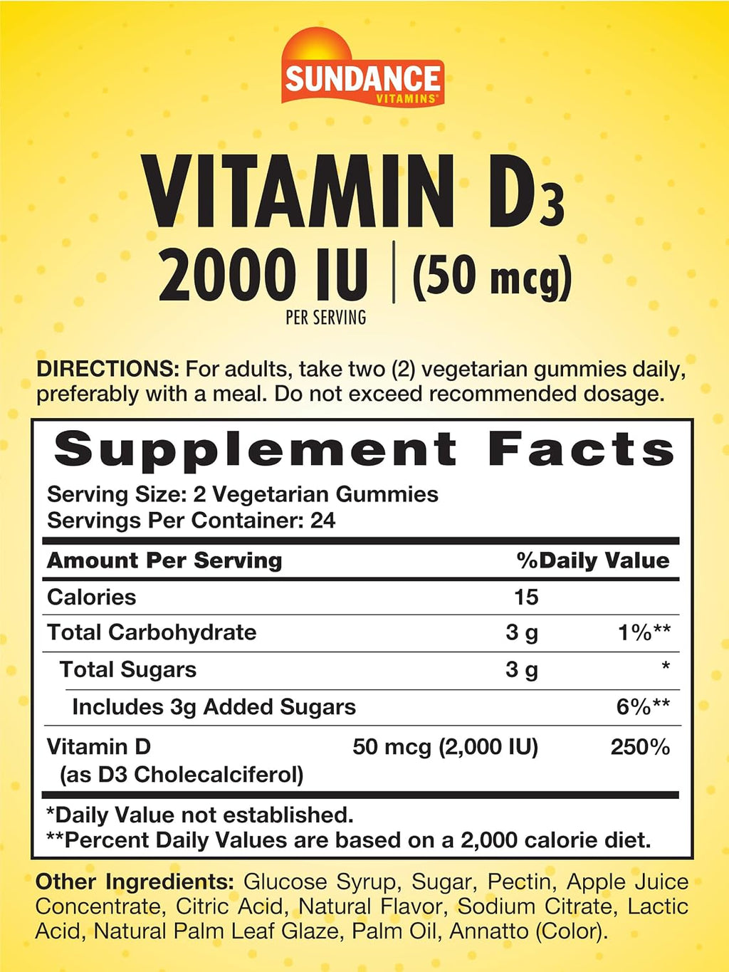 Sundance Vitamin D3 Gummies 2000 IU (48 Gominolas) Sabor Piña