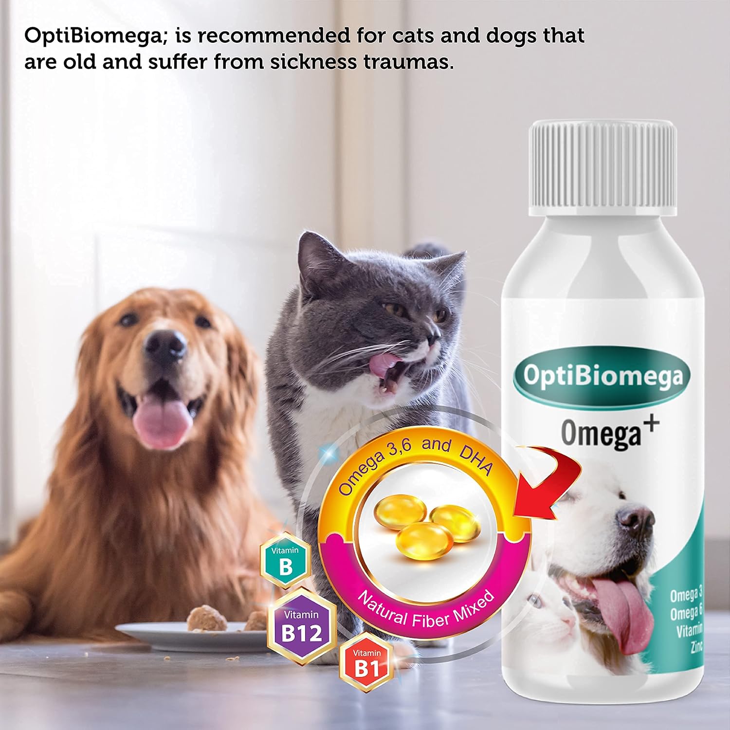 OptiBiomega Fish Oil for Dogs and Cats - Omega 3, Omega 6 and Zinc - 100 ml