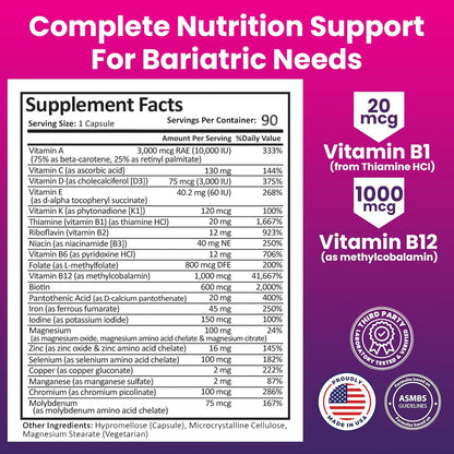 ProCare Health Multivitamínico Bariátrico – 3 meses de suministro: Cada botella de 90 cápsulas te dura todo un – Image 3