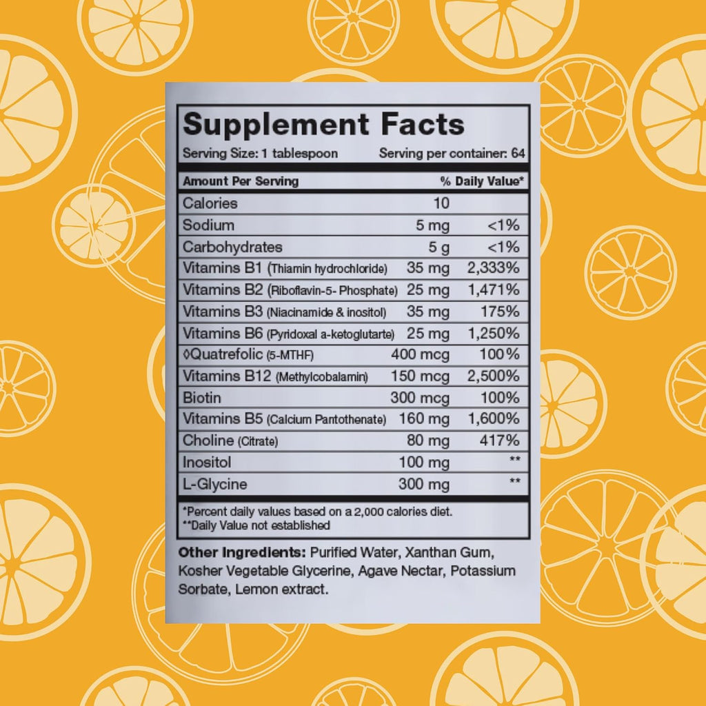 BrainChild B-Complex Líquido - Vitaminas B Metiladas de Alta Potencia para Energía, Estrés y Estado de Ánimo, Sin OGM, Vegano, Sin Gluten, Limón - 473 ml