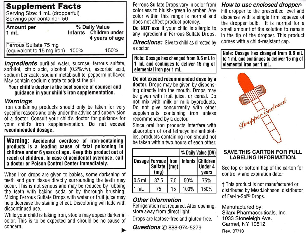 Ferrous Drops Suplemento de Hierro Líquido para Niños Sabor Menta – 50 ml (Pack de 2)