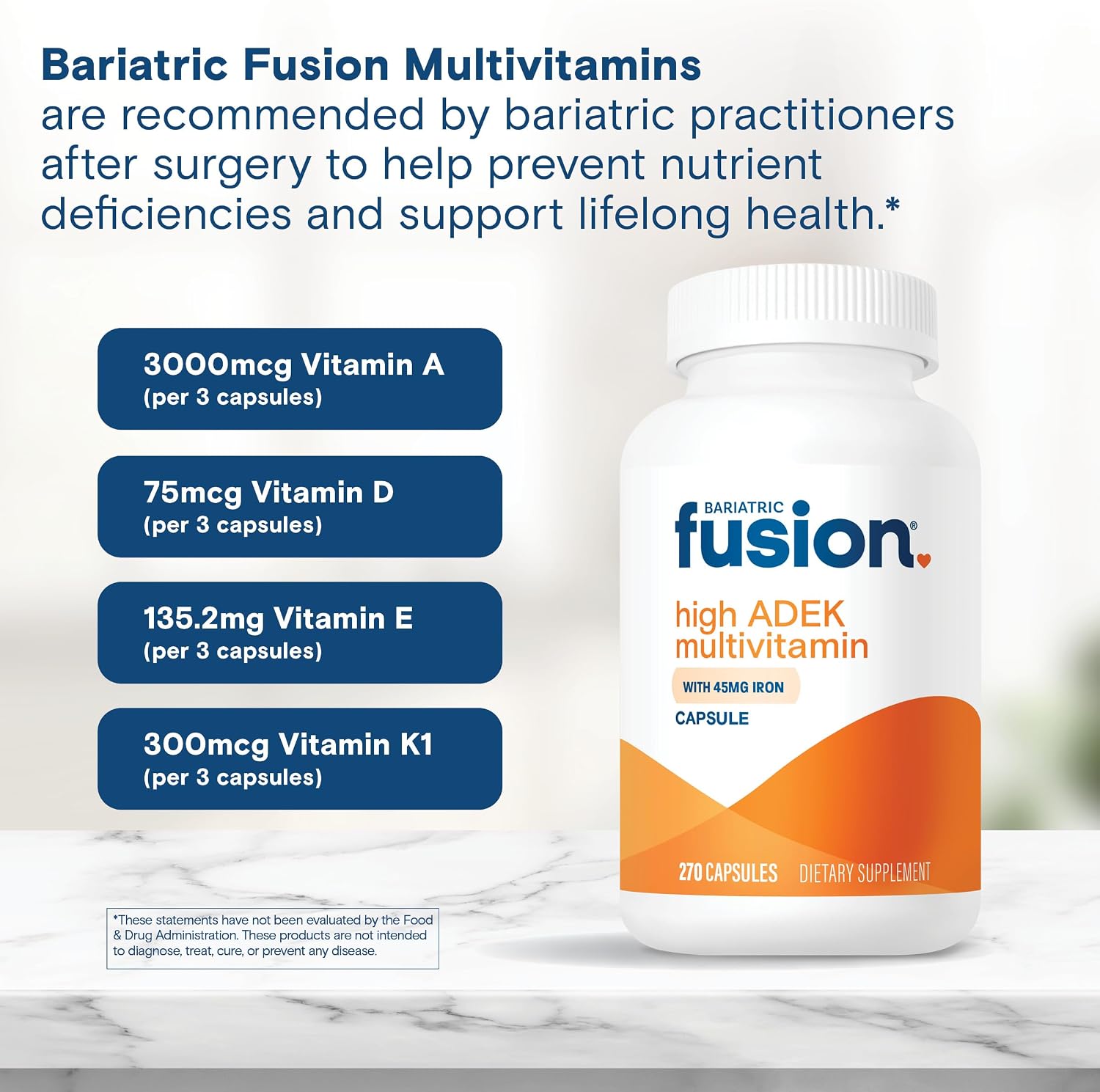 Bariatric Fusion High ADEK Multivitamínico con Hierro - 1080 Cápsulas (Suministro para 1 Año)