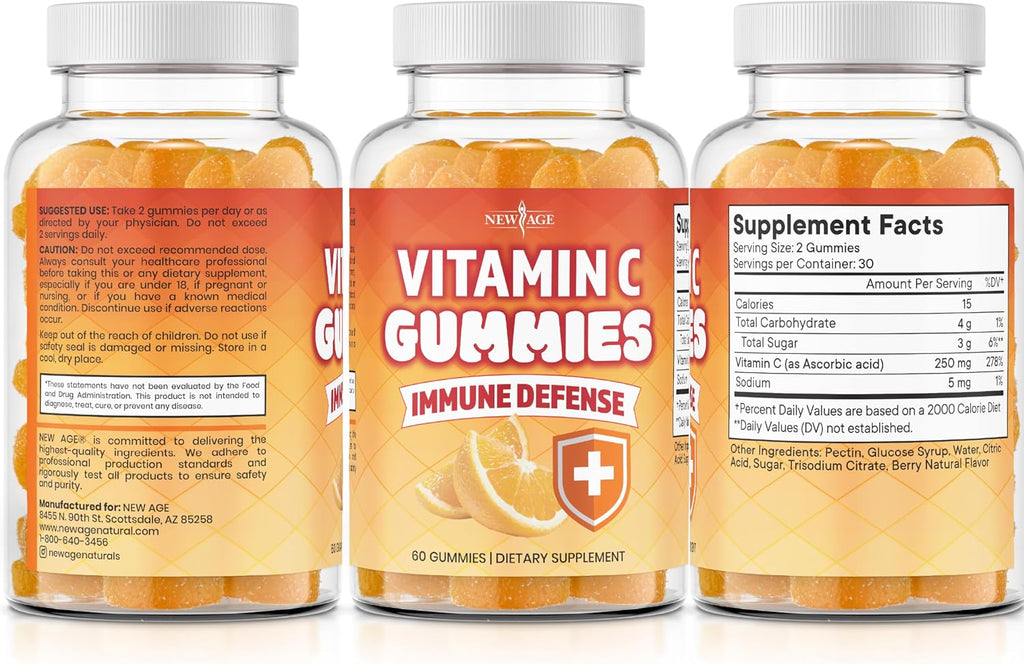 NEW AGE Vitamin C Gummies - Gominolas de Vitamina C con Sabor Naranja - Sin Gluten - 120 Gominolas