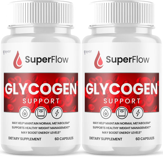 (2 Pack) Super Flow Glycogen Support – Fórmula Avanzada Glyco Optimizer, Cápsulas Naturales para el Bienestar Diario (120 Cápsulas)