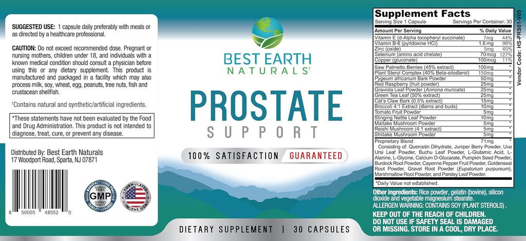 Best Earth Naturals Apoyo Prostático para Hombres - 30 Cápsulas