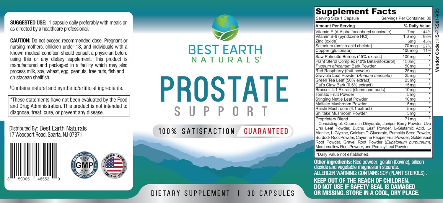 Best Earth Naturals Apoyo Prostático para Hombres - 30 Cápsulas