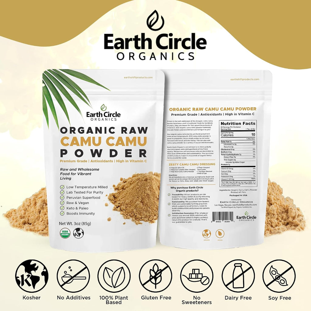 Earth Circle Organics Camu Camu en Polvo - Orgánico, 85g