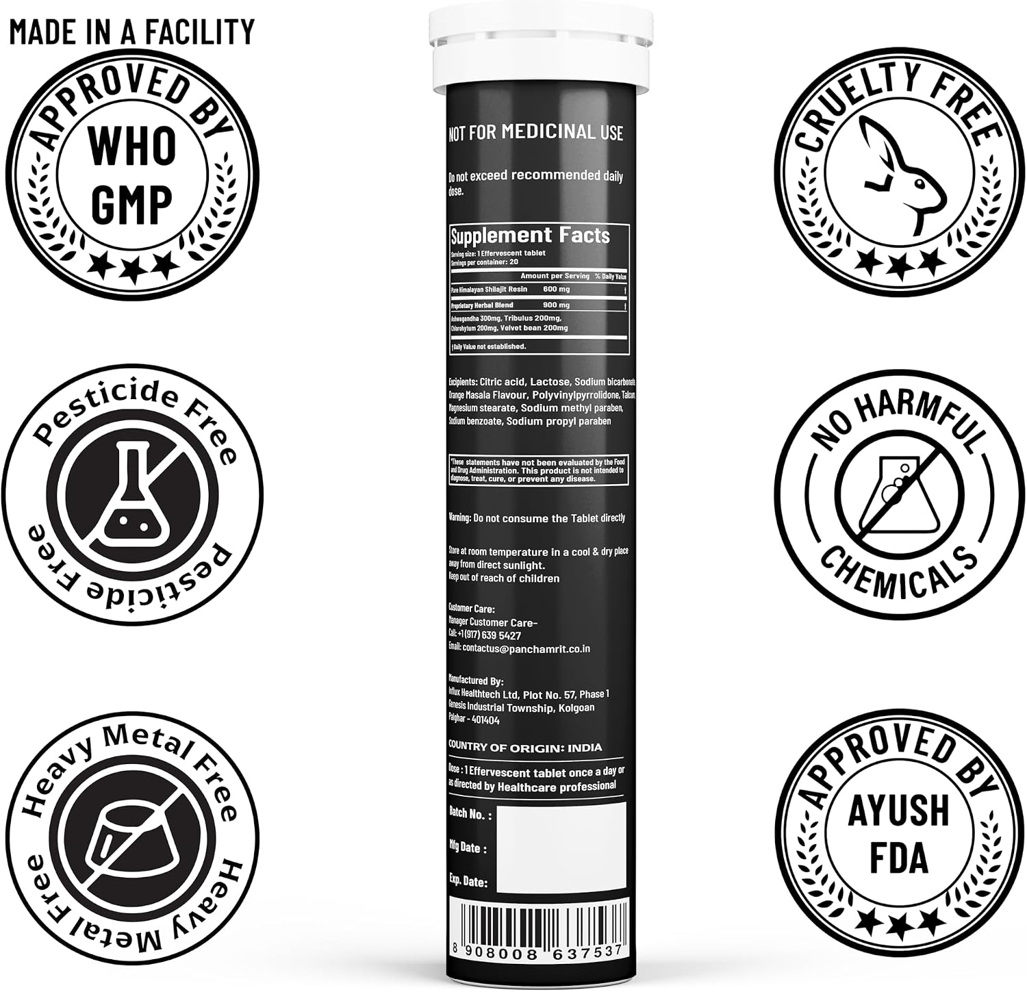 Panchamrit Shilajit Himalaya Efervescente con Ashwagandha - 15 Comprimidos (Pack de 2)