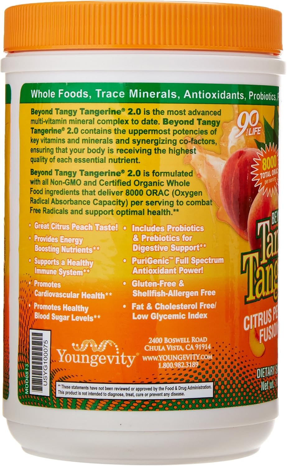 Youngevity Beyond Tangy Tangerine 2.0 Complejo Multivitamínico y Mineral - Sabor Citrus Peach Fusion (3 Botes)