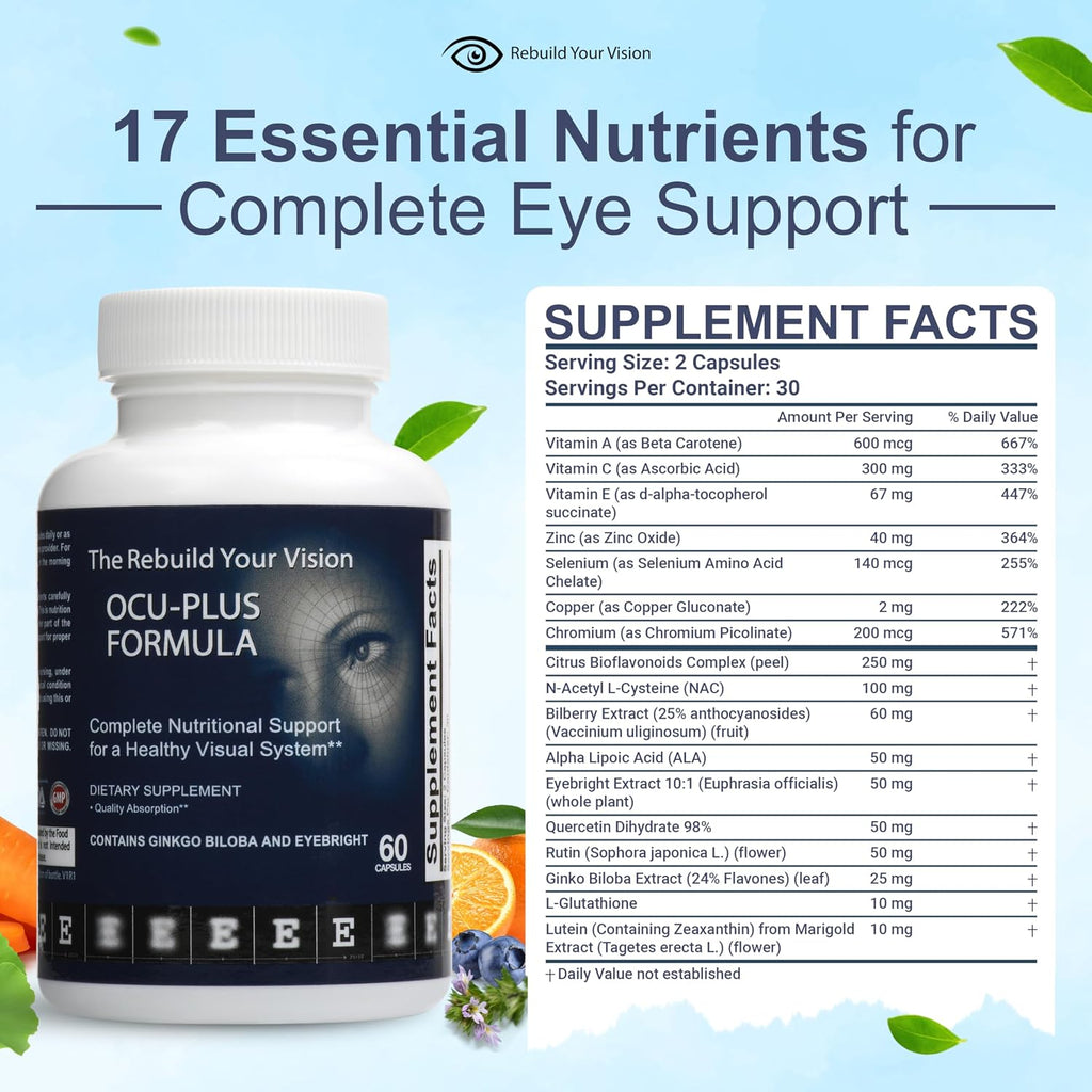 Rebuild Your Vision Ocu-Plus Formula – Suplemento para la Salud Visual con Luteína y Zeaxantina – 60 Cápsulas