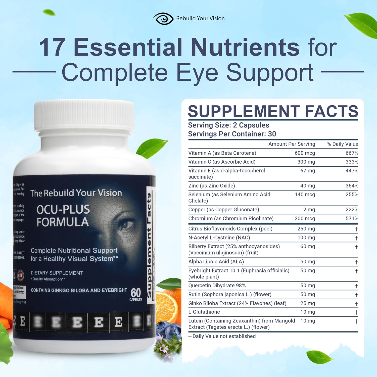 Rebuild Your Vision Ocu-Plus Formula – Suplemento para la Salud Visual con Luteína y Zeaxantina – 60 Cápsulas